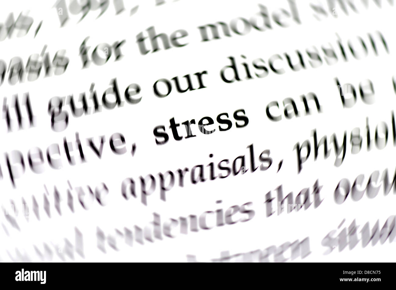 the word stress surrounded by blurred words Stock Photo
