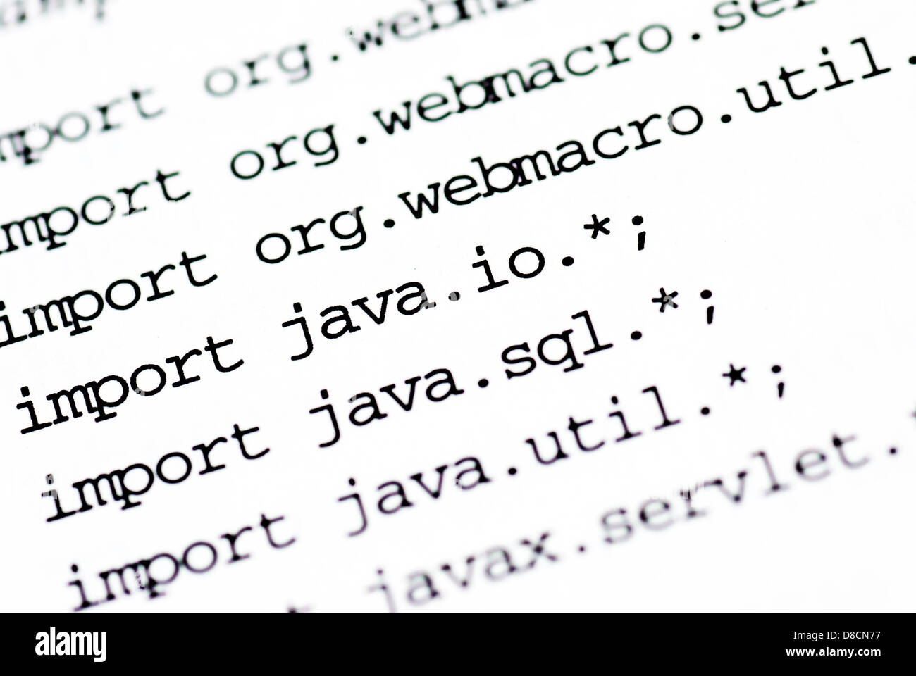 a close up of java programming code Stock Photo