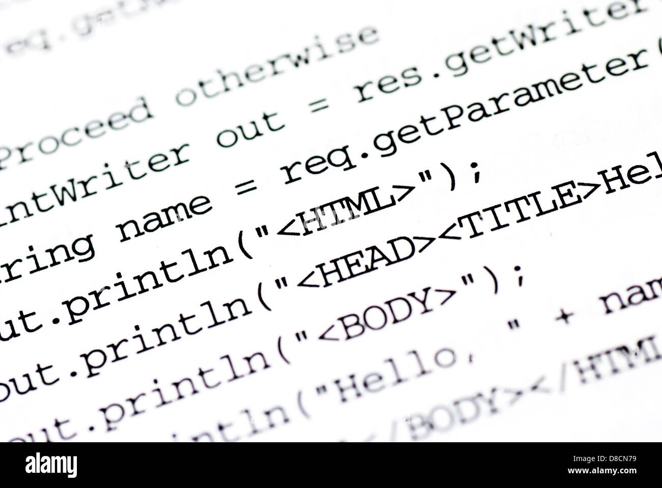 a close-up of the word 'HTML' in code for the web Stock Photo