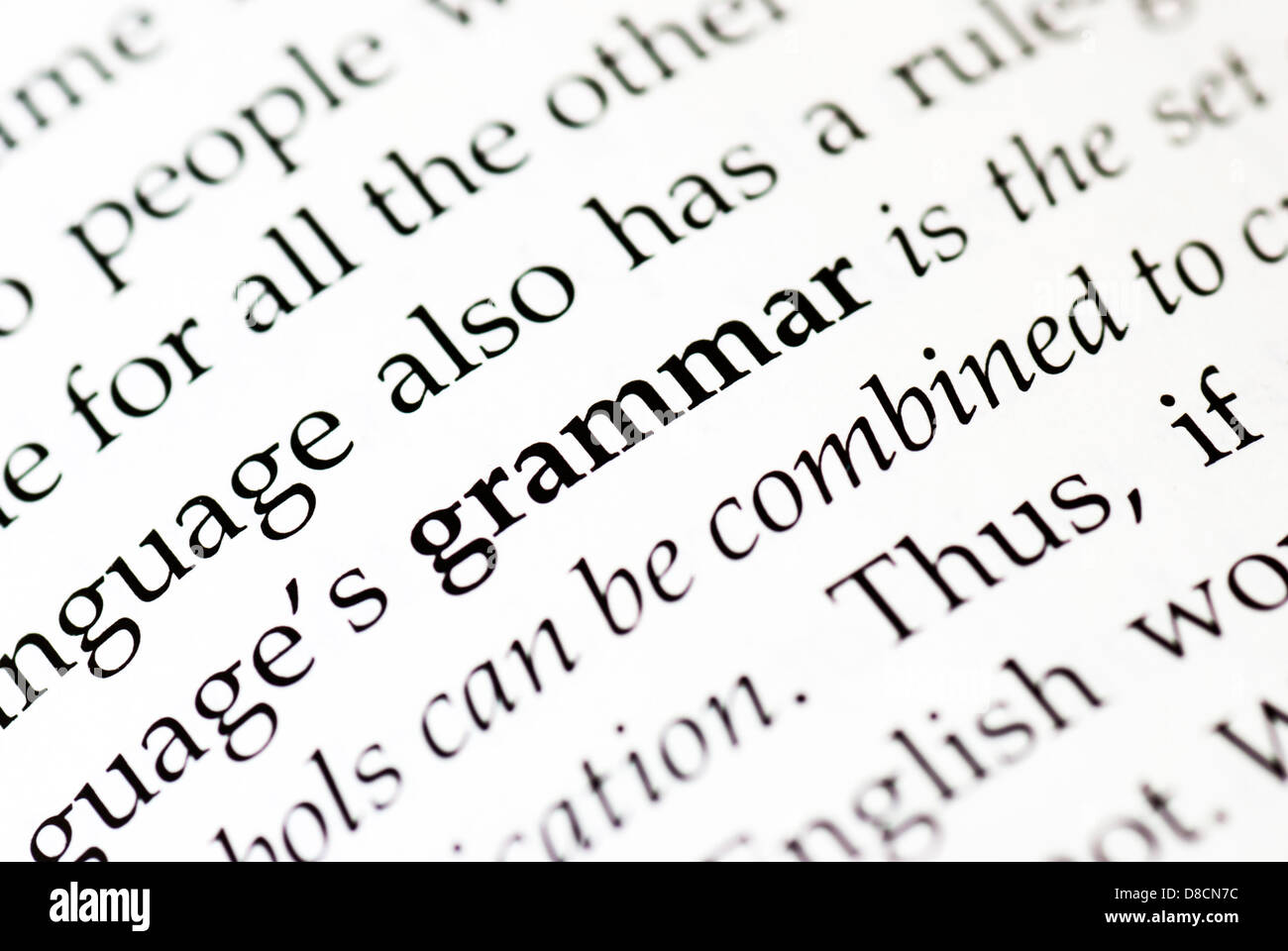 The word 'grammar' in bold in a book Stock Photo