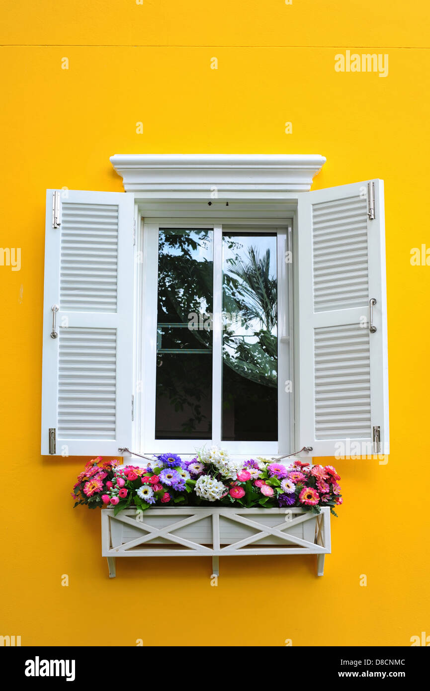 window and flower box Stock Photo