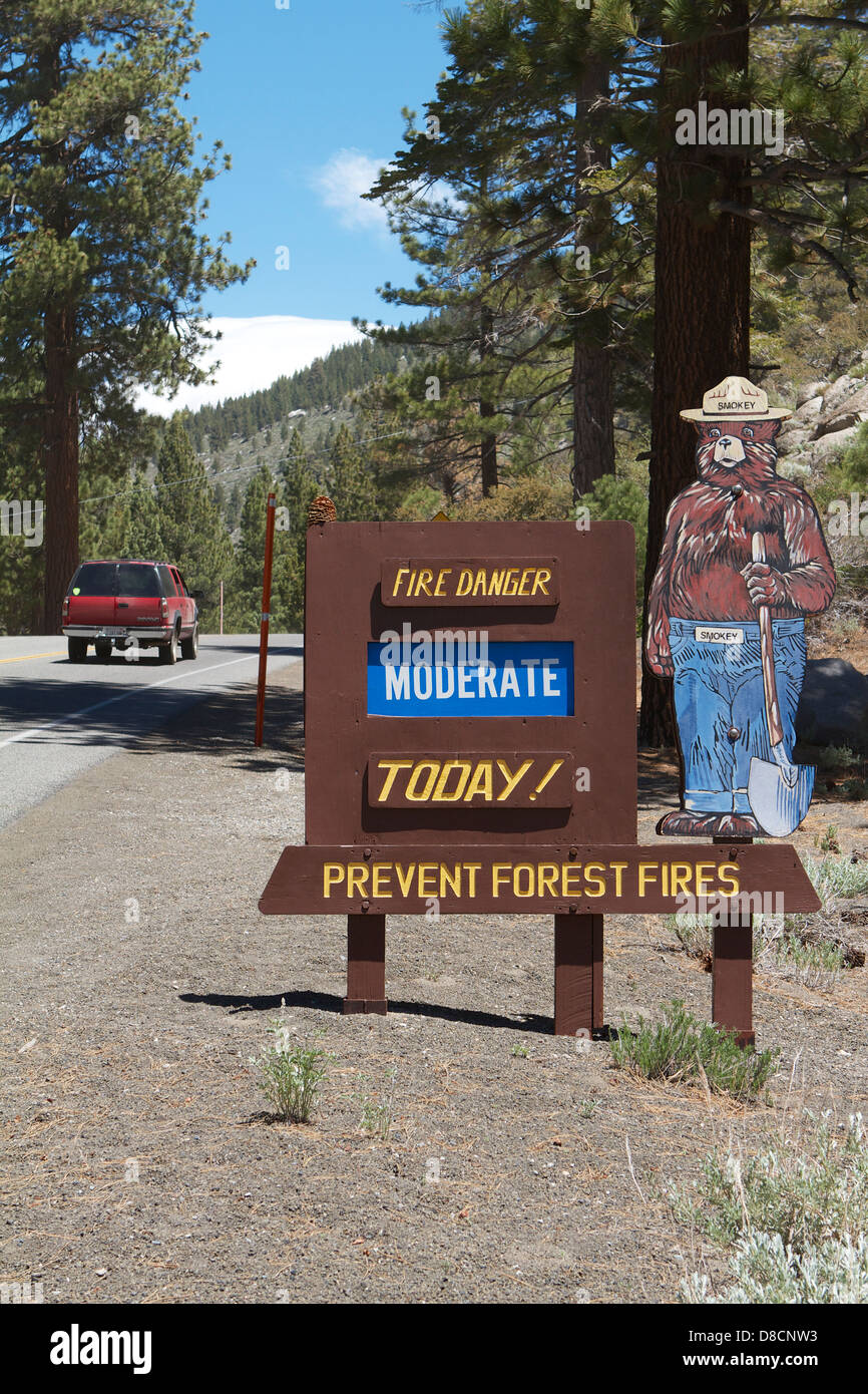 Prevent fire Smokey Bear Fire danger sign in the Sierra Nevada mountains Stock Photo