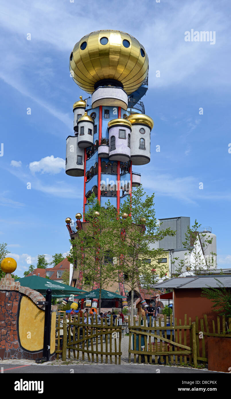 The so called Kuchlbauer Tower by Friedensreich Hundertwasser is situated at the Kuchlbauer Brewery in Abensberg in Bavaria Stock Photo
