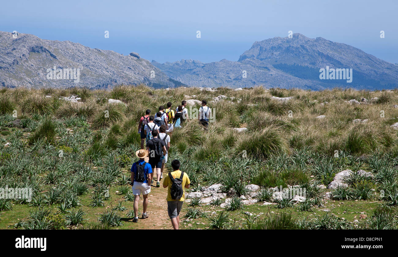 People trekking in Tramuntana Natural Park. Mallorca. Spain Stock Photo