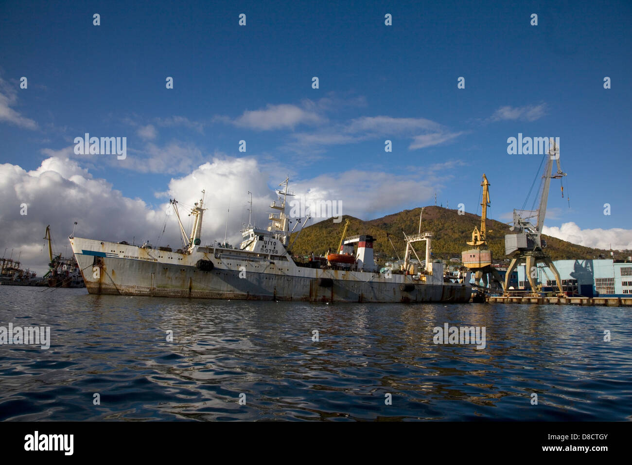 Petropavlovsk - Kamchatsky harbour in Avachinskaya Bay, Russia. Stock Photo