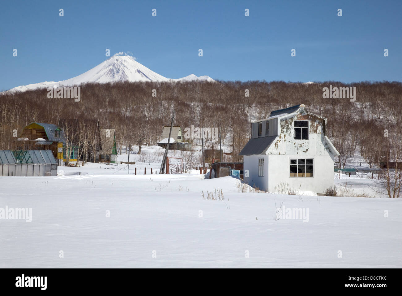 Traditional country homes in Petropavlovsk - Kamchatsky, Siberia, Russia. Stock Photo