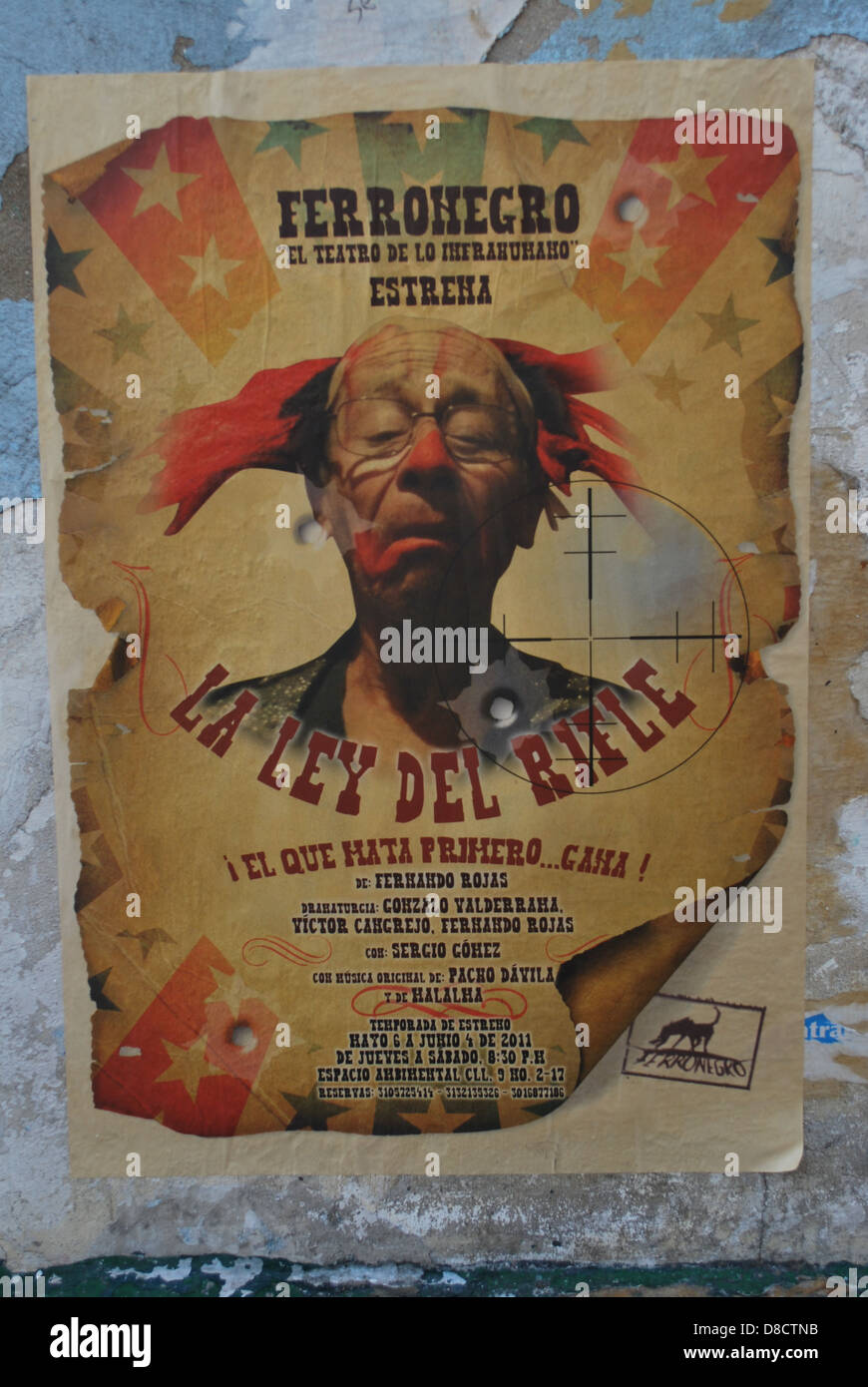 a poster with the face of a sad clown Stock Photo