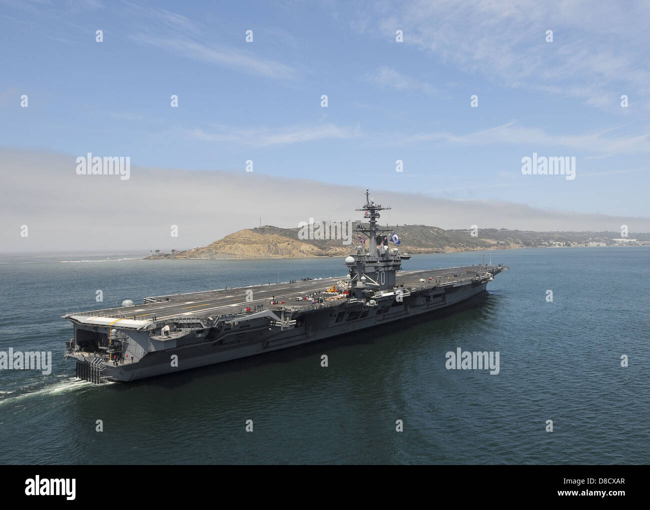 Aerial view of the US Navy Nimitz class super carrier USS Carl Vinson underway May 16, 2013 in the Pacific Ocean. Stock Photo