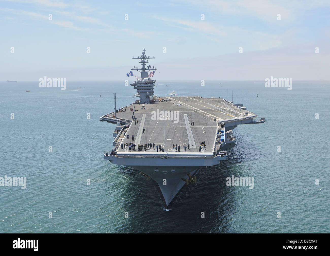 Aerial view of the US Navy Nimitz class super carrier USS Carl Vinson underway May 16, 2013 in the Pacific Ocean. Stock Photo