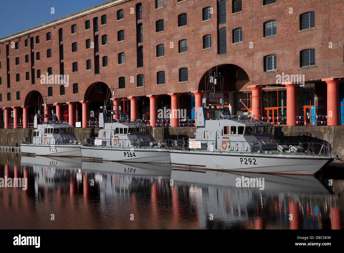 Royal Navy Ships in Albert Dock Liverpool, UK 24th May, 2013. HMS Pursuer (P273), HMS Charger (P292) and 'HMS Archer' all Archer-class patrol and training vessels of the British Royal Navy, based at the Faslane Patrol Boat Squadron (FPBS) at HMNB Clyde, at the 70th anniversary of the Battle of the Atlantic (BOA 70)  commemoration and events centred around Liverpool. The Battle of the Atlantic was the longest continuous military campaign in World War 2, at its height from mid-1940 through to the end of 1943. Stock Photo