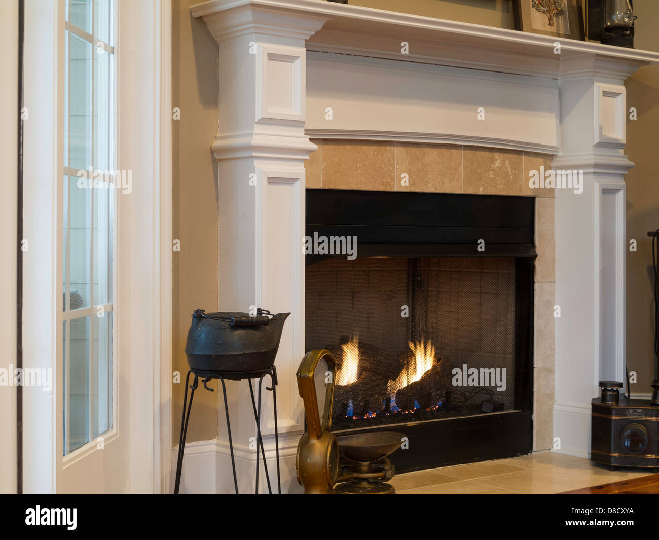 Home Interior Fireplace Stock Photo