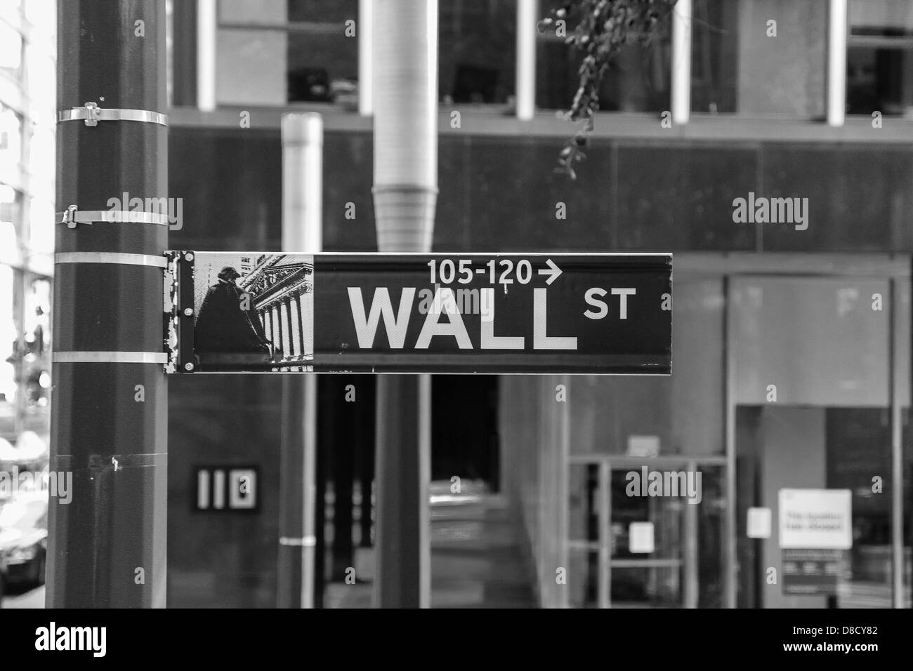 new york finance economy wall street street sign NY USA Stock Photo