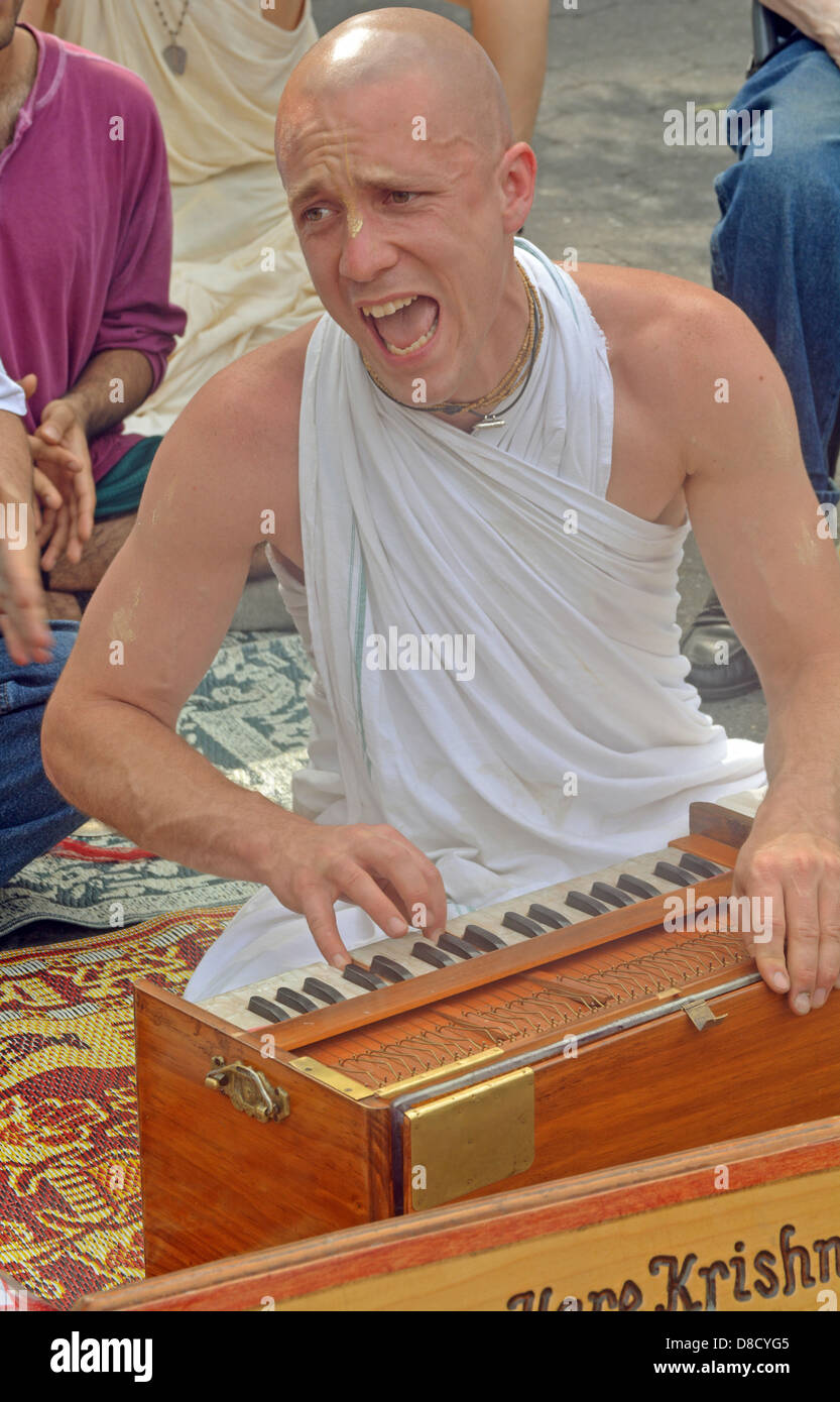 Hare Krishna street performer. Union Square Park, New York City Stock