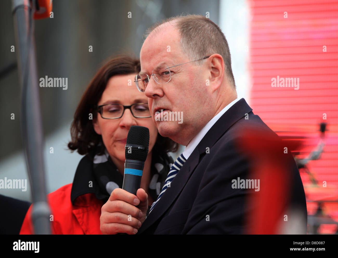 Peer Steinbrück (SPD) speaking at the 150th anniversary of the Social Democratic Party of Germany in Leipzig, Germany. Stock Photo