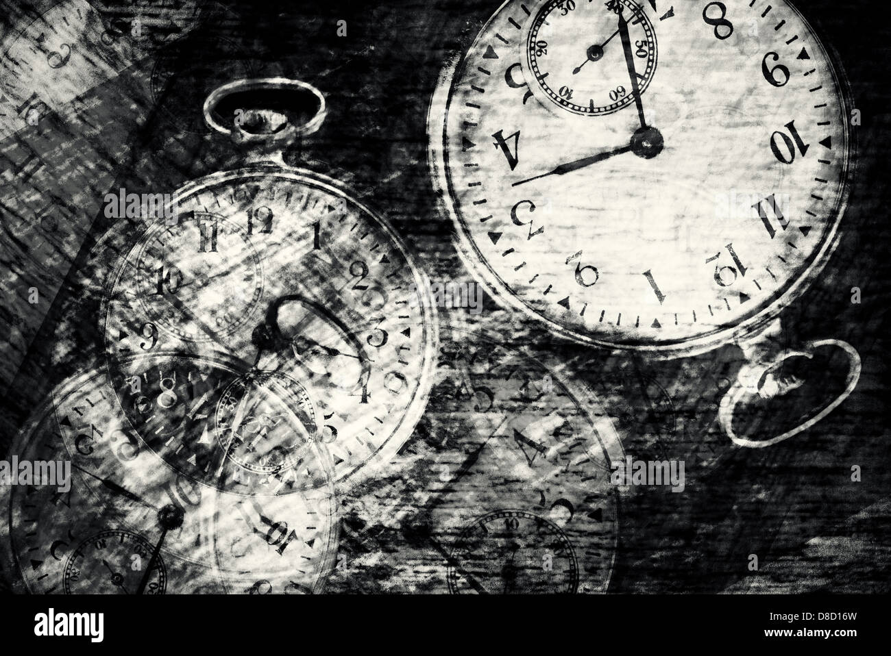 abstract conceptual time collage from many vintage clocks Stock Photo