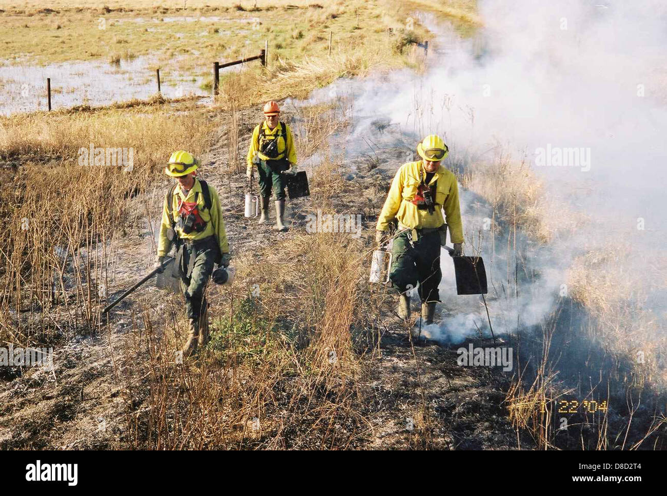 Onion bayou prairie prescribed burn at Anahuac national wildlife refuge in texas. Stock Photo