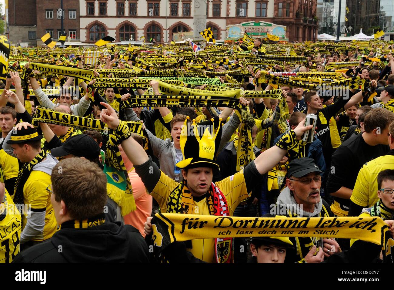 Fans of Borussia Dortmund gather for a public viewing of the UEFA Champions League final match