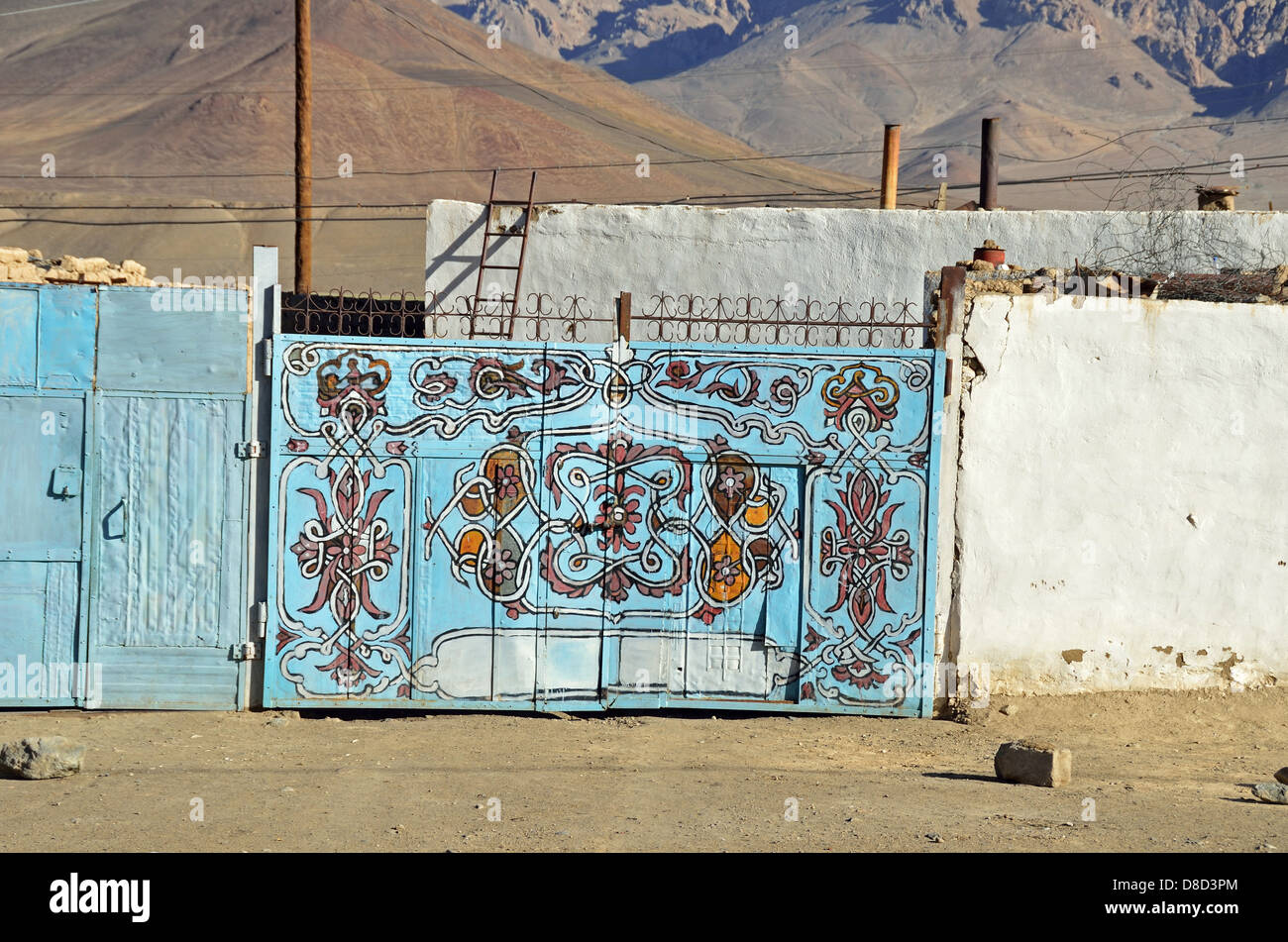 Gate of house in the Kyrgyz town Murgab of Tajikistan Stock Photo
