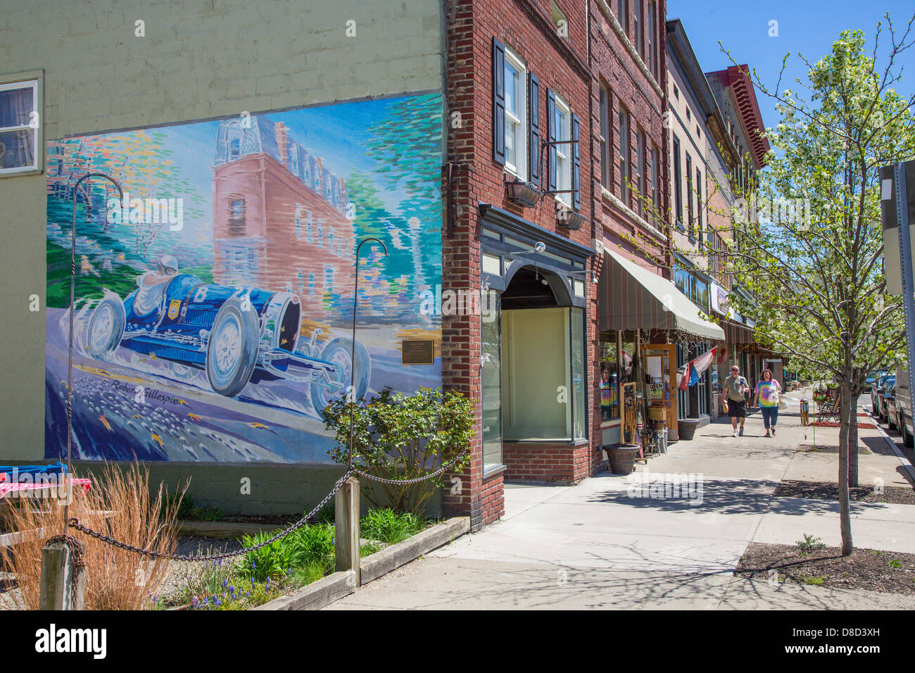 Mural artwork on buildings on Franklin Street in the Watkins Glen in the Finger Lakes region of New York State Stock Photo