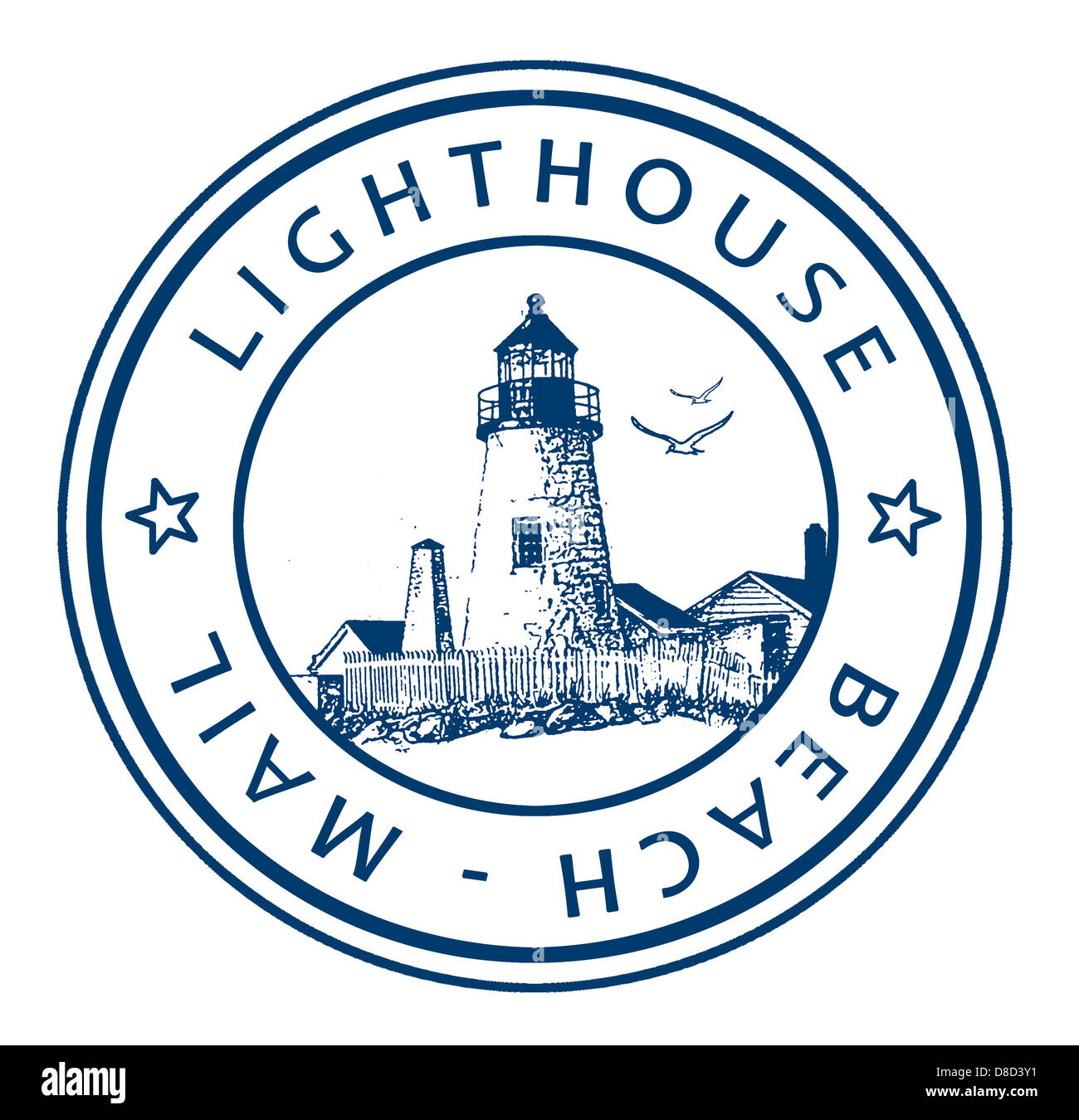 Self designed Stamp Lighthouse Beach Mail Stock Photo