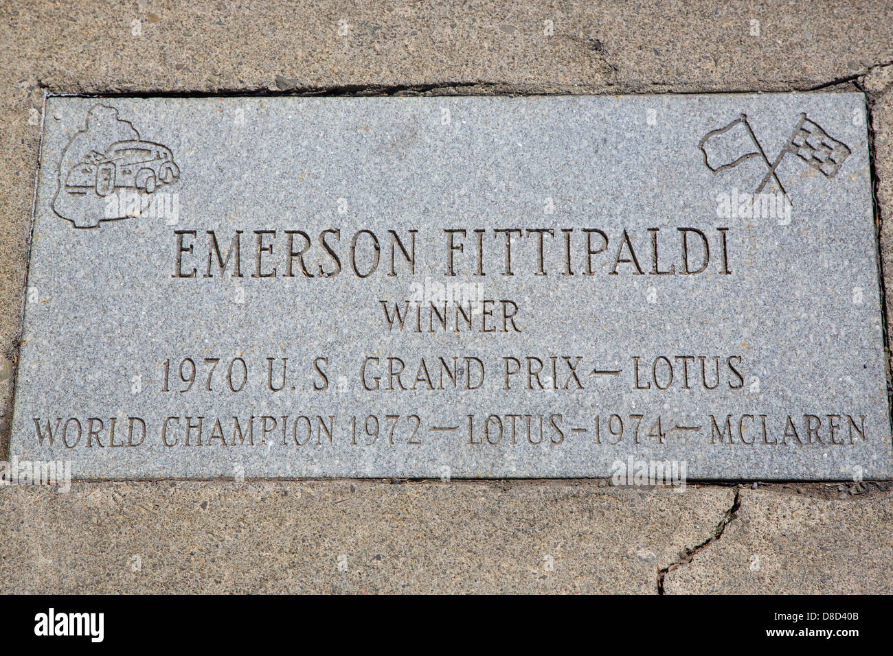 Drivers Hall of Fame marker in Watkins Glen in the Finger Lakes Region of New York State Stock Photo