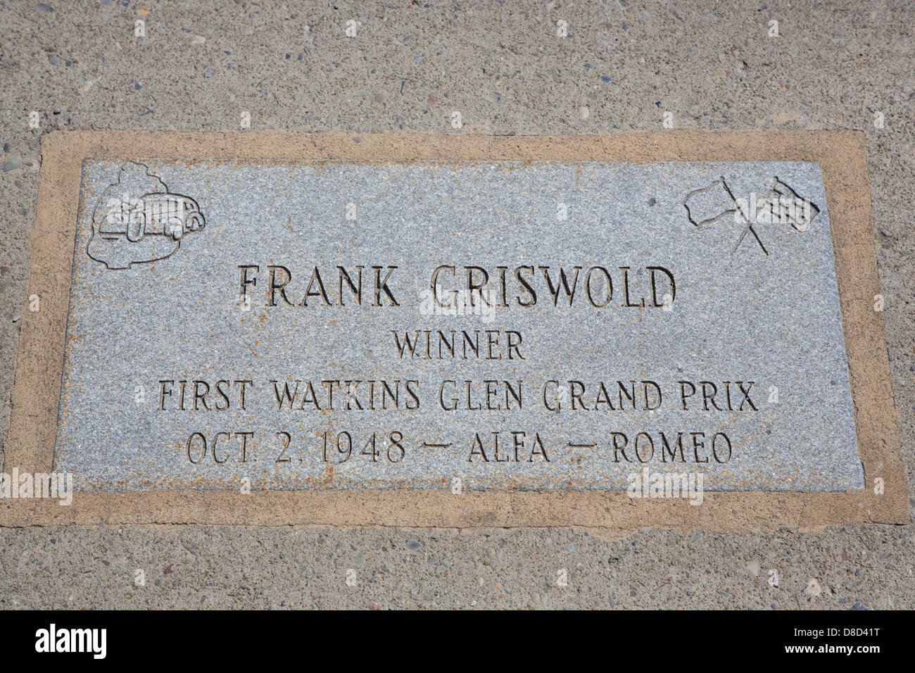 Drivers Hall of Fame marker in Watkins Glen in the Finger Lakes Region of New York State Stock Photo