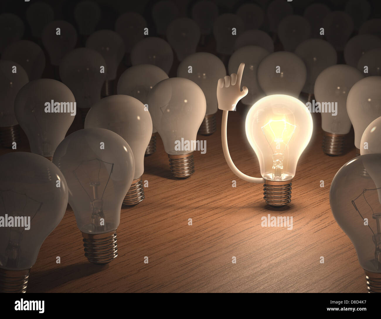 Incandescent bulb with an idea. Concept of leadership. Stock Photo