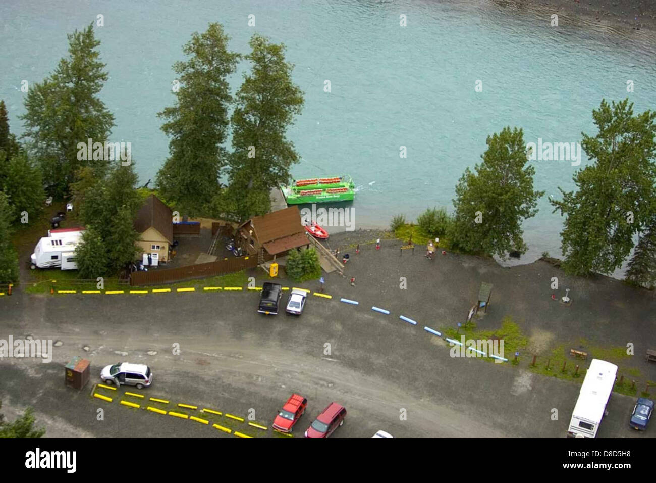 An aerial view of a recreation area shows the layout of trails, picnic ...