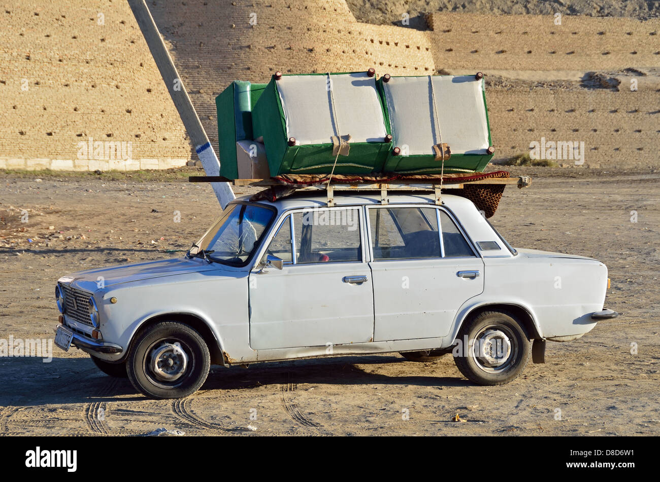 Old Russian Lada in Bukhara Stock Photo