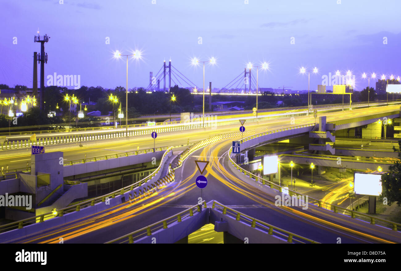 Highway at night in long exposure Stock Photo