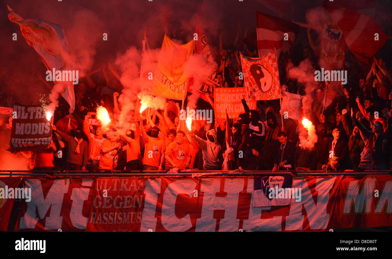 Bayern Munich fans light flares during the UEFA soccer Champions League