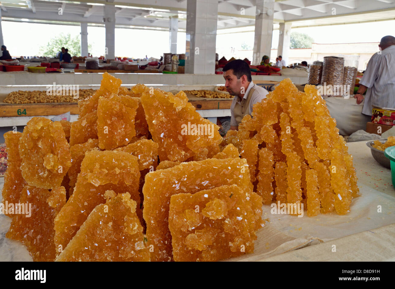 Sugar crystals for sale at Siob Bazaar in Samarkand Stock Photo