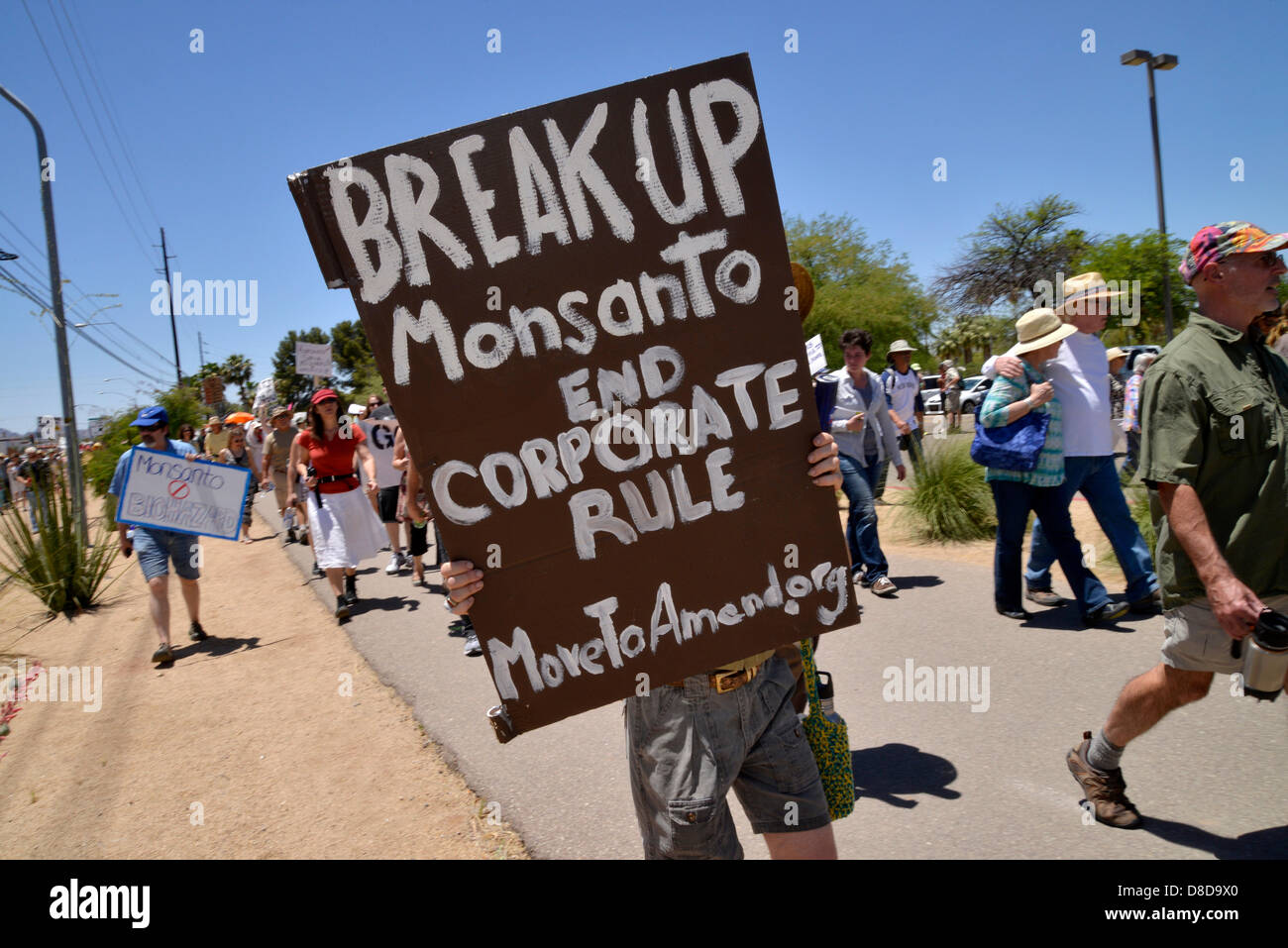 Tuscon, Arizona, USA. 25th May, 2013. About 1,000 protesters participated in a march organized by Monsanto Free Tucson against GMO, or genetically modified organism, on May 25, 2013, in Reid Park, Tucson, Arizona, USA. Credit: Norma Jean Gargasz/Alamy live News Stock Photo