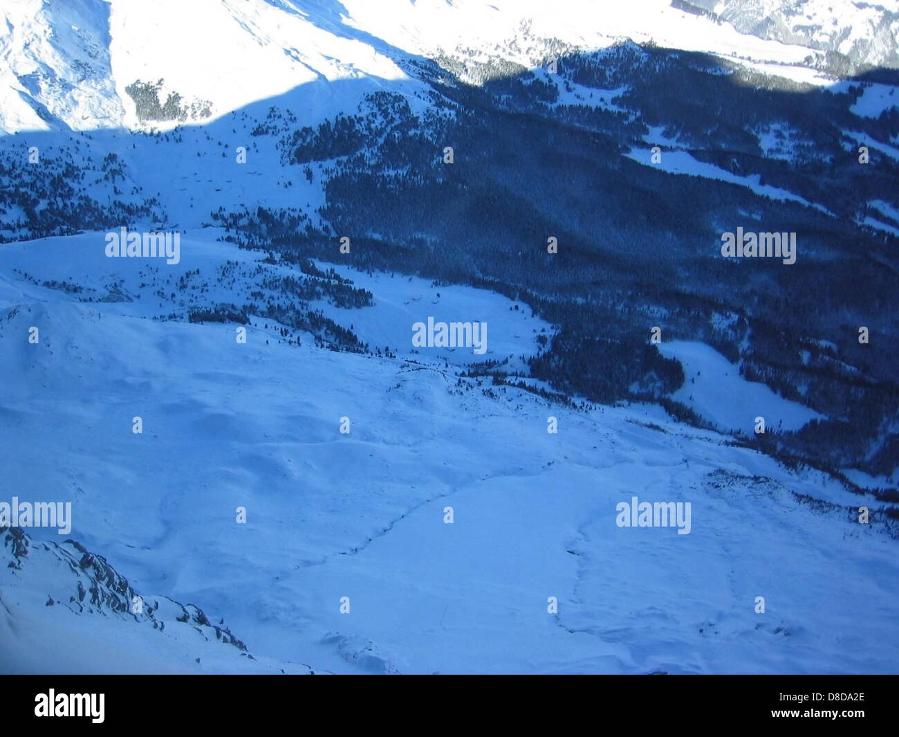 Snow in shadow in mountains. Stock Photo