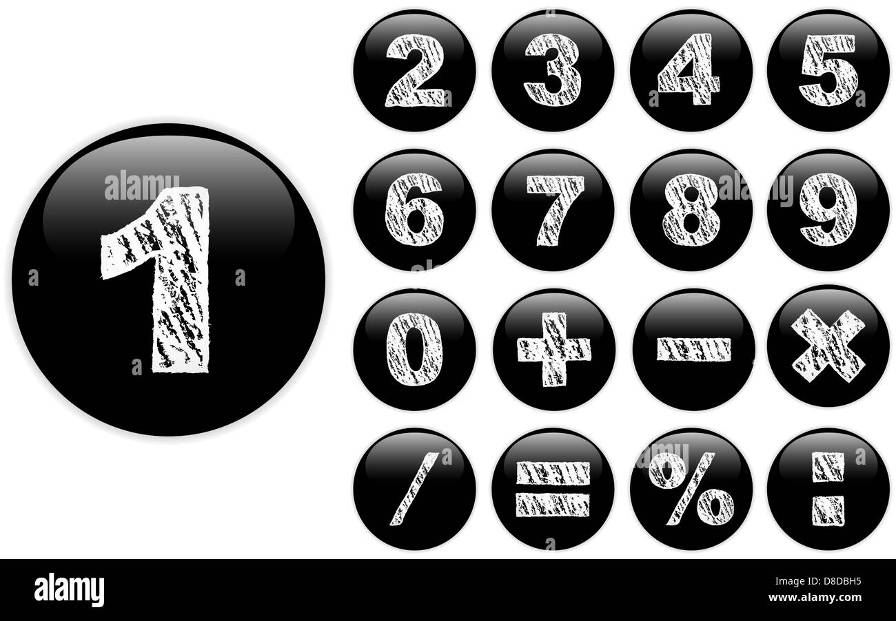 Vector - Alphabet Chalk Numbers in shiny Black Buttons Stock Photo