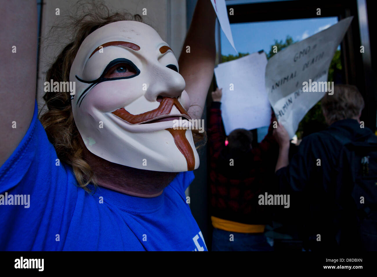 man wearing Guy Fawkes mask Stock Photo Alamy