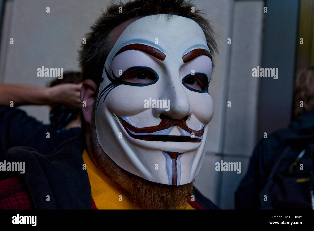 man wearing Guy Fawkes mask Stock Photo Alamy