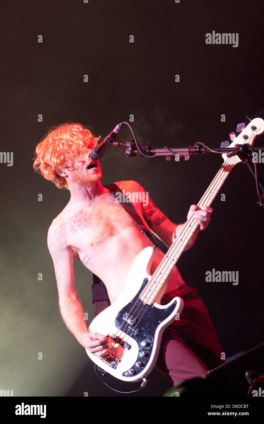 The amazing 2nd night headline act, Biffy Clyro. They're a Scottish rock band that formed in Kilmarnock, East Ayrshire comprising Simon Neil, James Johnston and Ben Johnston. Stock Photo