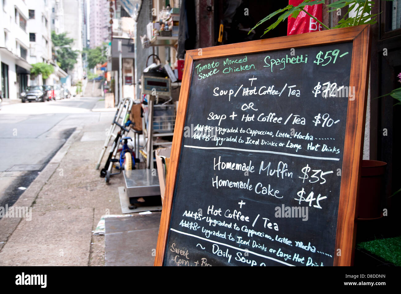 Menu board for a Western restaurant on Tai Ping Shan Street, Sheung Wan Stock Photo