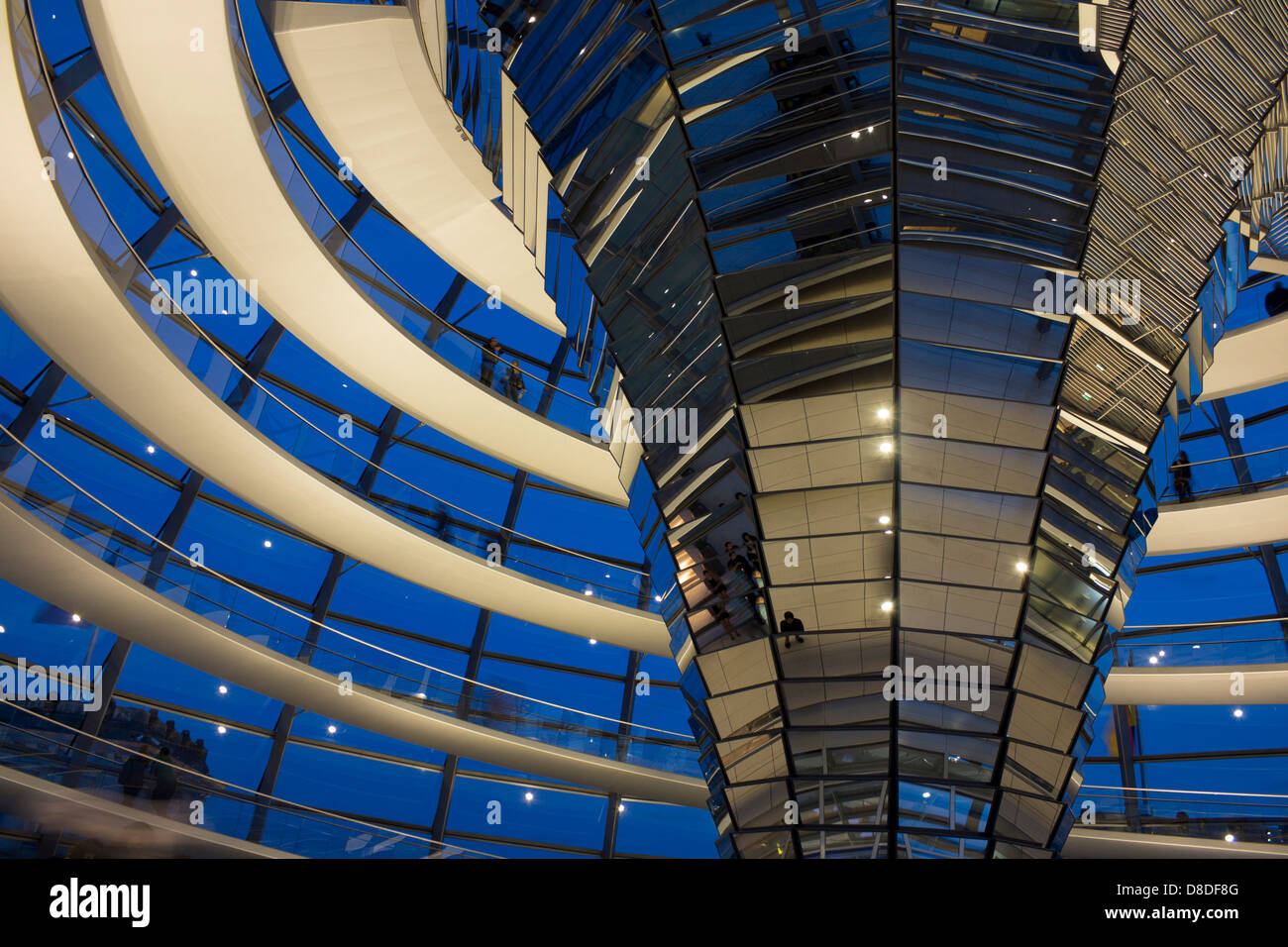 Interior of Reichstag / Bundestag cupola / dome at twilight / dusk / night Regierungsviertel Government Quarter Berlin Germany Stock Photo