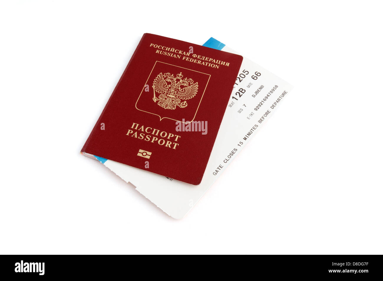 Isoalted Russian passport with boarding pass with clipping path Stock Photo