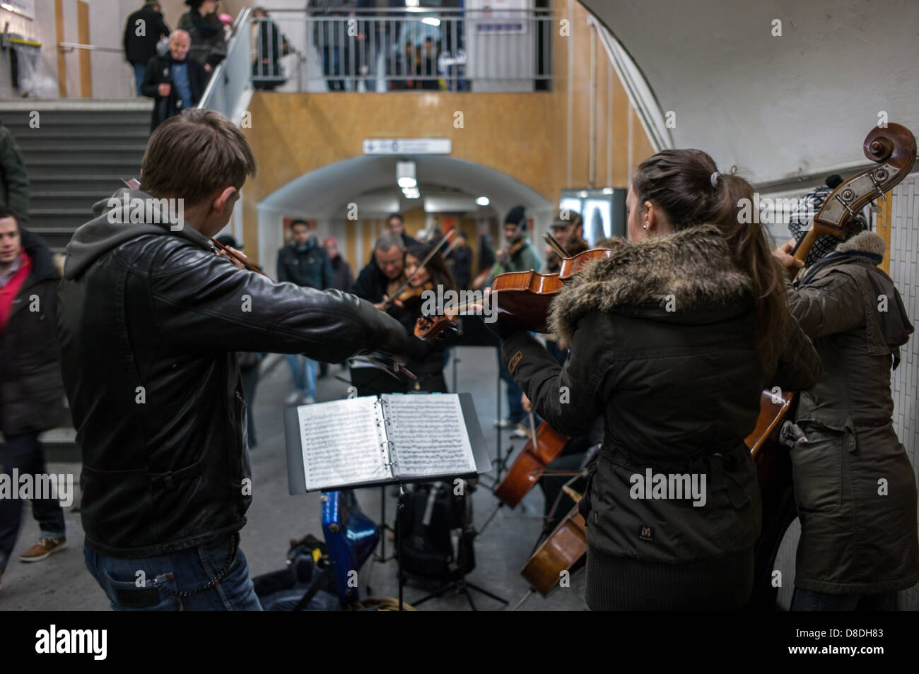Orchestra playing in the Paris Metro. Stock Photo