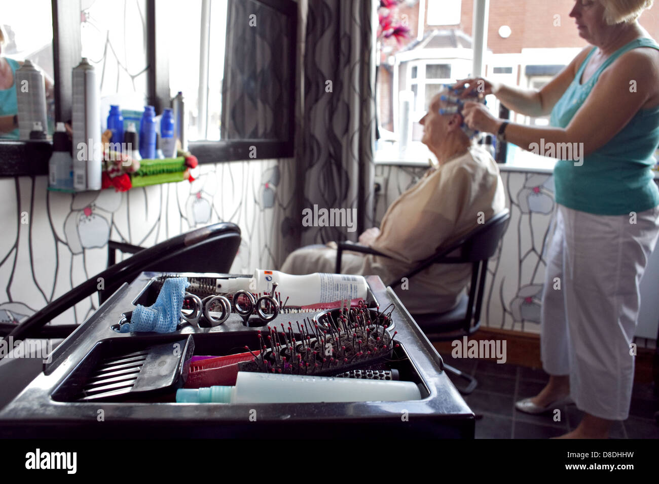 elderly women having their hair styled in a traditional womens hair salon in wolstanton