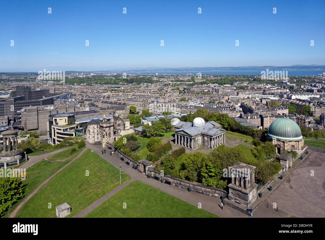 The Old City Observatory on Calton Hill in Edinburgh viewed from the Nelson Monument. Stock Photo