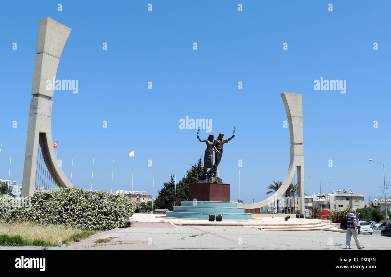 KYRENIA, North Cyprus. Monument to youth at a sports ground. Photo Tony Gale Stock Photo