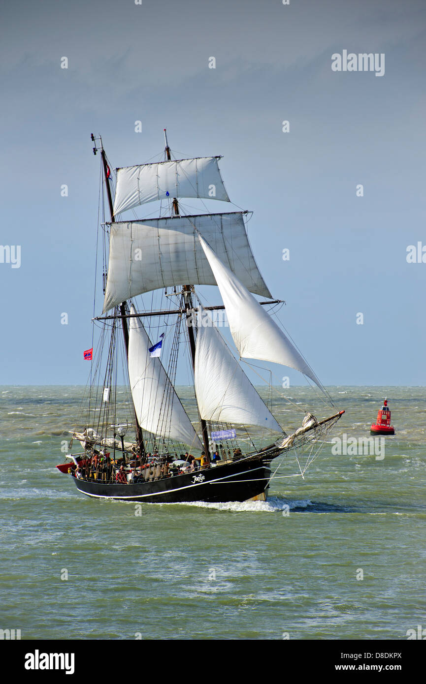 Hermaphrodite brig / schooner Jantje during the maritime festival Oostende voor Anker / Ostend at Anchor 2013, Belgium Stock Photo