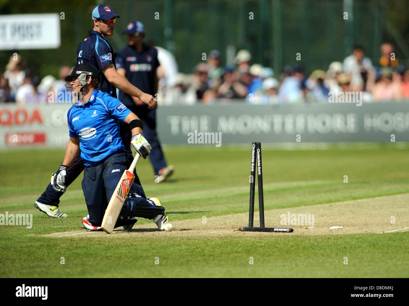 Horsham Sussex UK 26 May 2013 - Sussex batsman Rory Hamilton-Brown is run out as Sussex Sharks take on Kent Spitfires in their YB40 match at Horsham today Photograph taken by Simon Dack/Alamy Live News Stock Photo