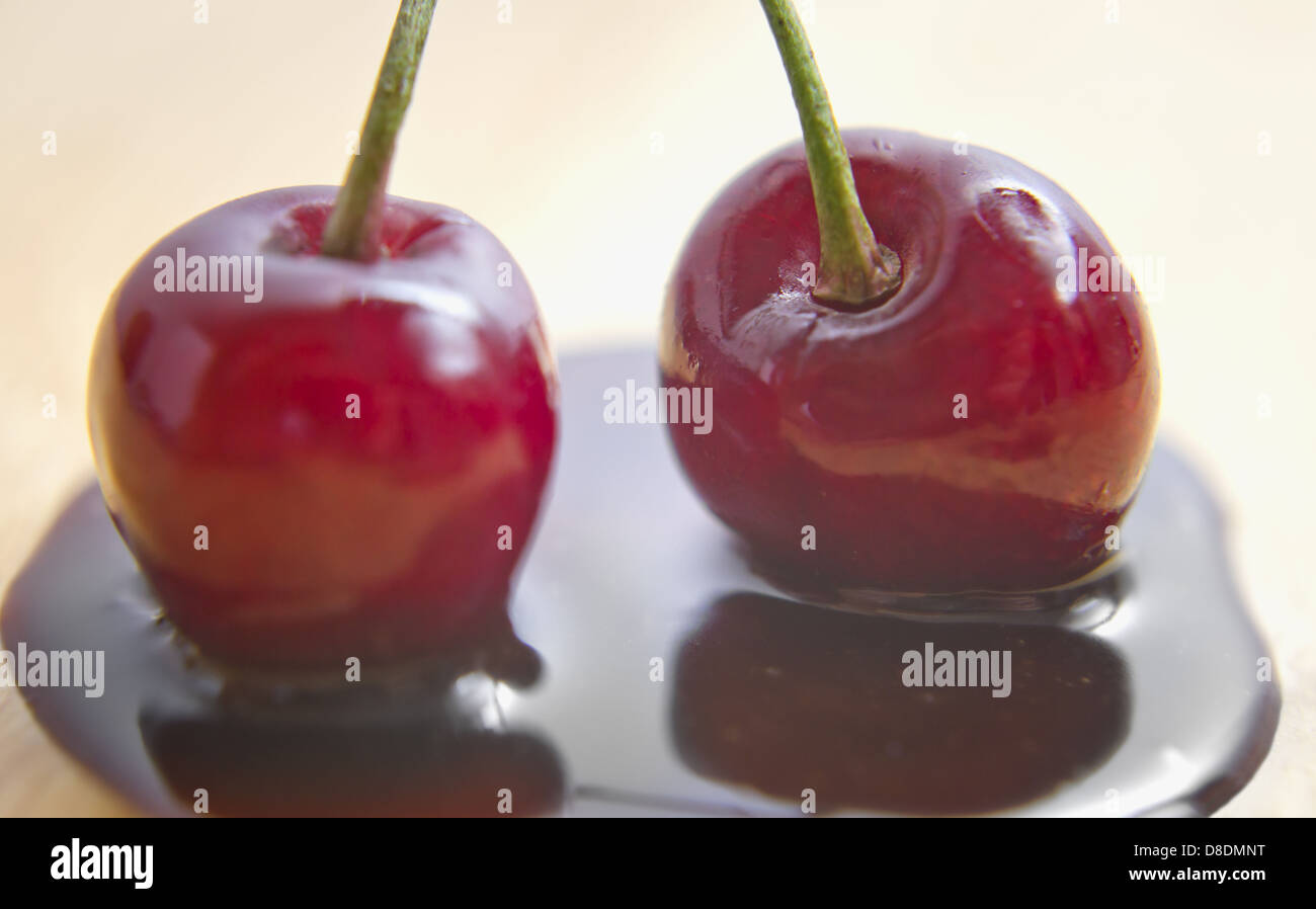 Sweet cherry and chocolate close up Stock Photo Alamy