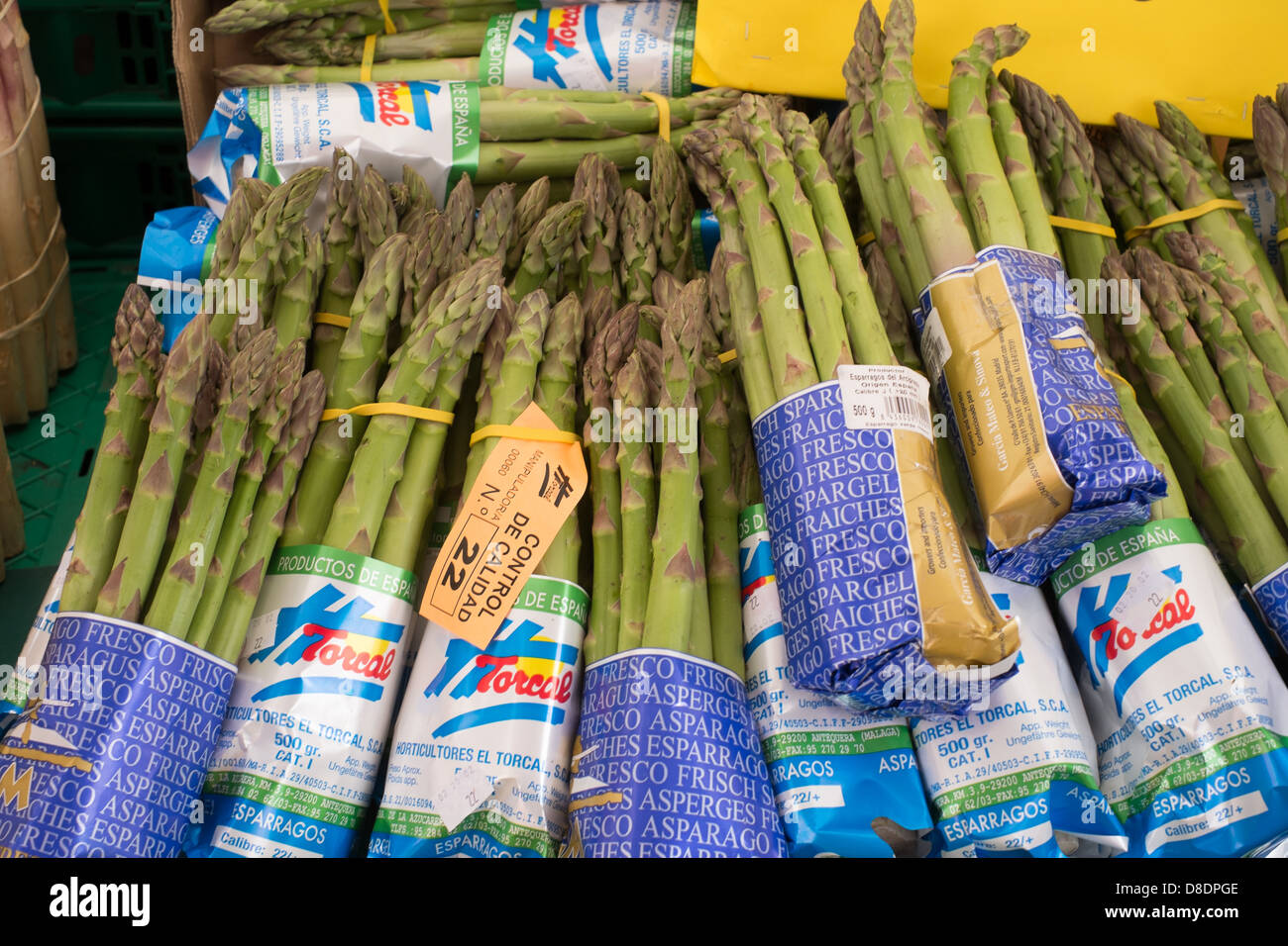 Vegetables at the market in Rue Mouffetard Paris France Asparagus Stock Photo