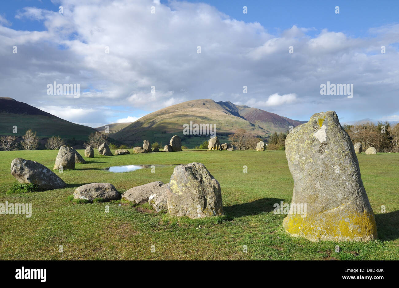 Castlerigg Stone Circle in the Lake District,  with Blencathra in the Background. Stock Photo
